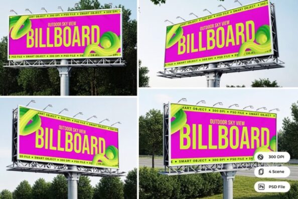 4 Outdoor Sky View Billboard Mockup