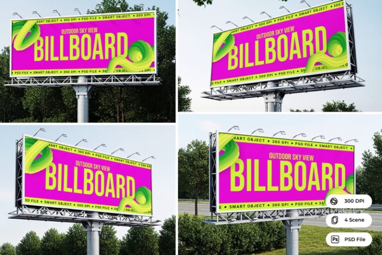 Preview image of 4 Outdoor Sky View Billboard Mockup