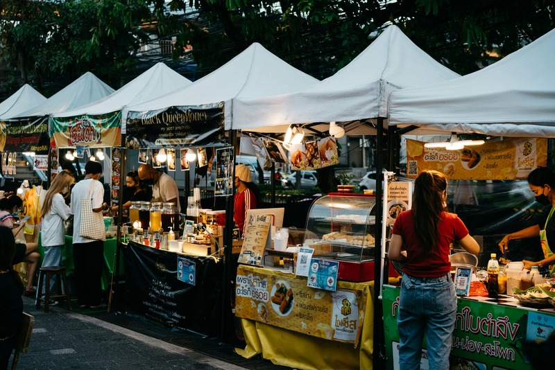 Food vendors with canopy tents